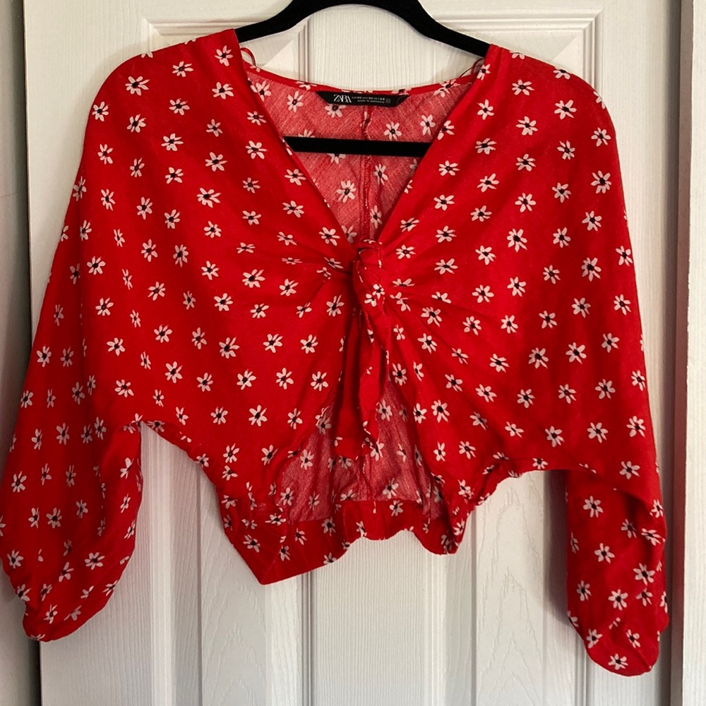 Zara Red Floral Crop Top